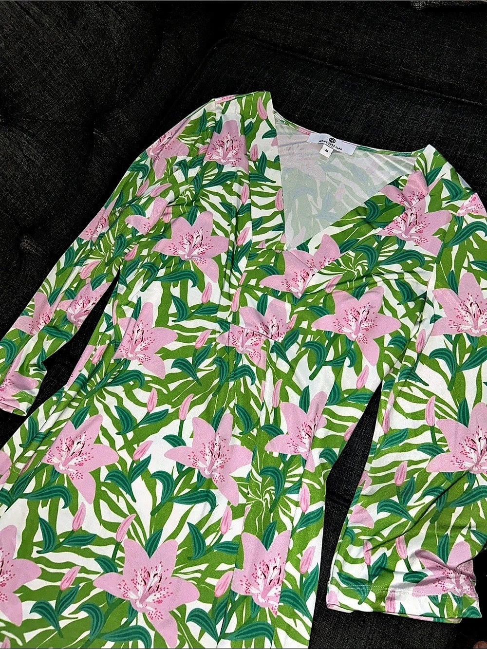 Jean Pierre Klifa Paris Floral Dress in Green & Pink Size Medium - Picture 2 of 5